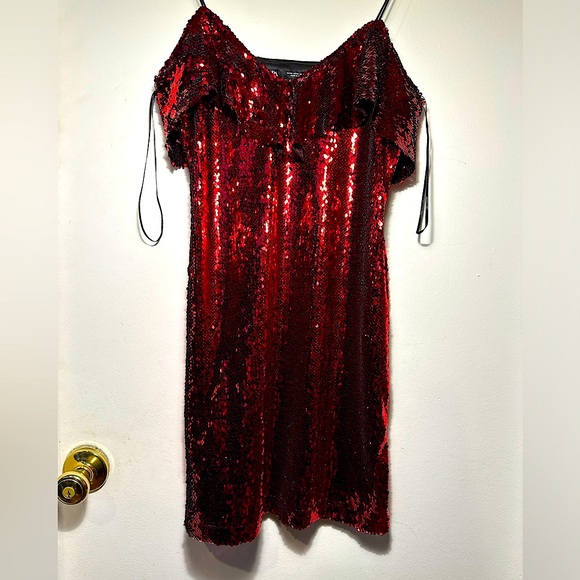 Zara Red Sequin Strappy Mini Ruffle Cocktail Dress Size M (NWOT) - Picture 4 of 10